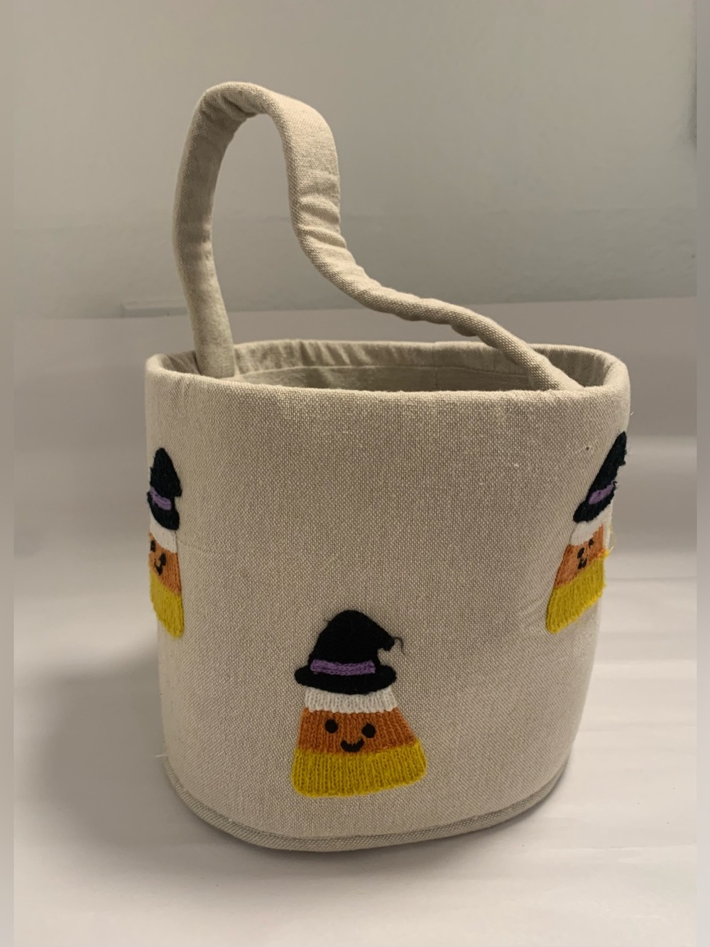 Canvas Halloween Trick-or-Treat Bucket with Candy Corn Embroidery